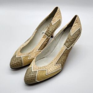Joan & David Vintage Beige and Brown Snakeskin Pumps